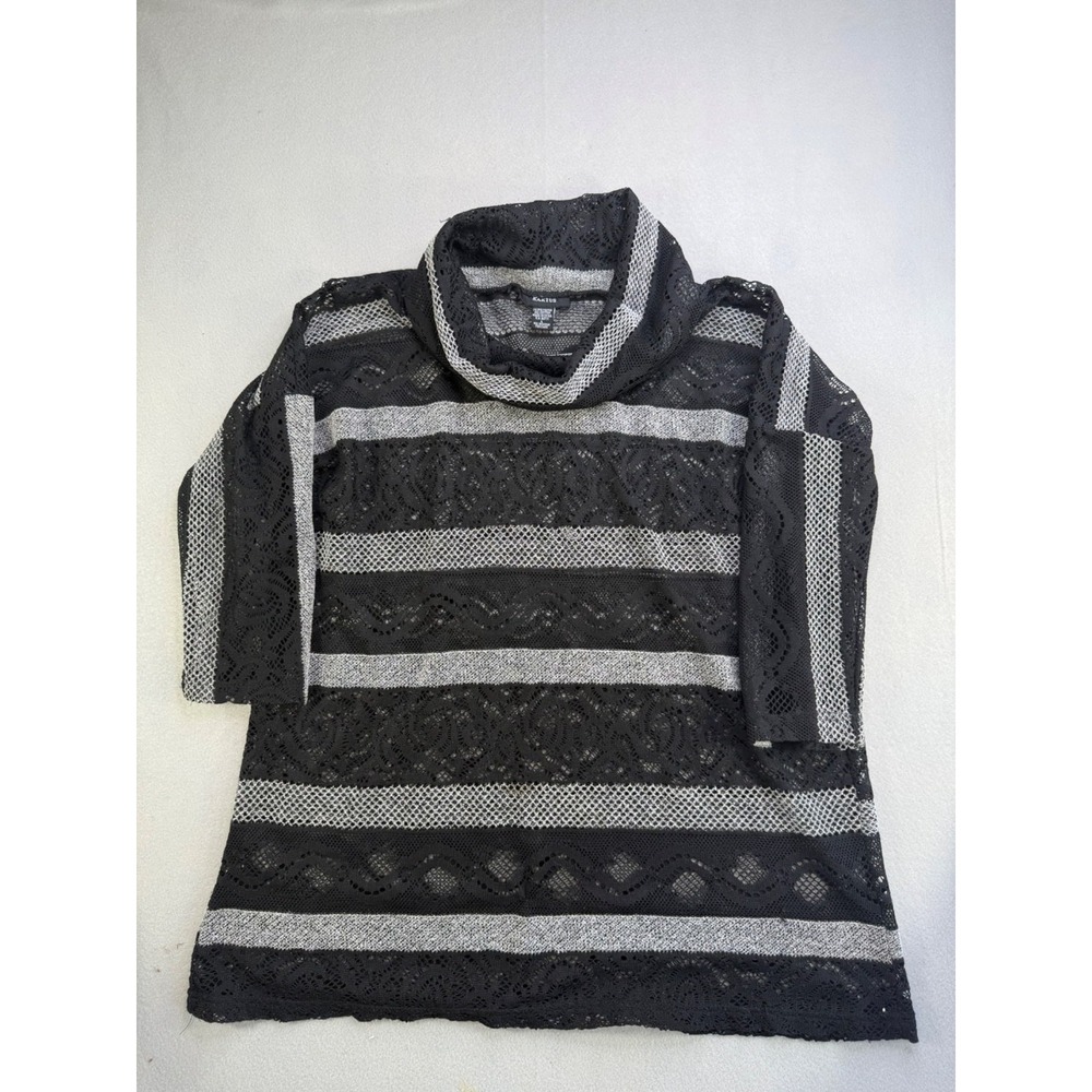 Kaktus Women's Striped Cowl Neck See Through Lace Knit Tunic Black‎ Grey L